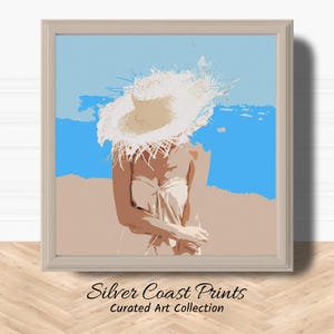 Print woman on beach | Print beach gallery wall | Coastal wall print | Beach babe print | Beach girls art | Beach cottage decor