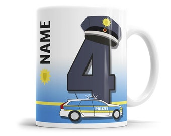 Polizei Tasse 4.ter Geburtstag für Junge und Mädchen Polizeiauto, 4 Jahre Becher Kinder Geburtstagsgeschenkidee Personalisiert mit Namen