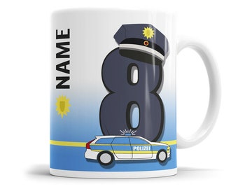 Polizei Tasse 8.ter Geburtstag für Junge und Mädchen Polizeiauto, 8 Jahre Becher Kinder Geburtstagsgeschenkidee Personalisiert mit Namen