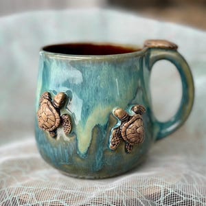 Keramik Schildkröte Tasse, 10 oz / 300 ml, Kaffeetasse handgemacht, Welle Becher, Muschel Tasse, Muschel, für Strandliebhaber
