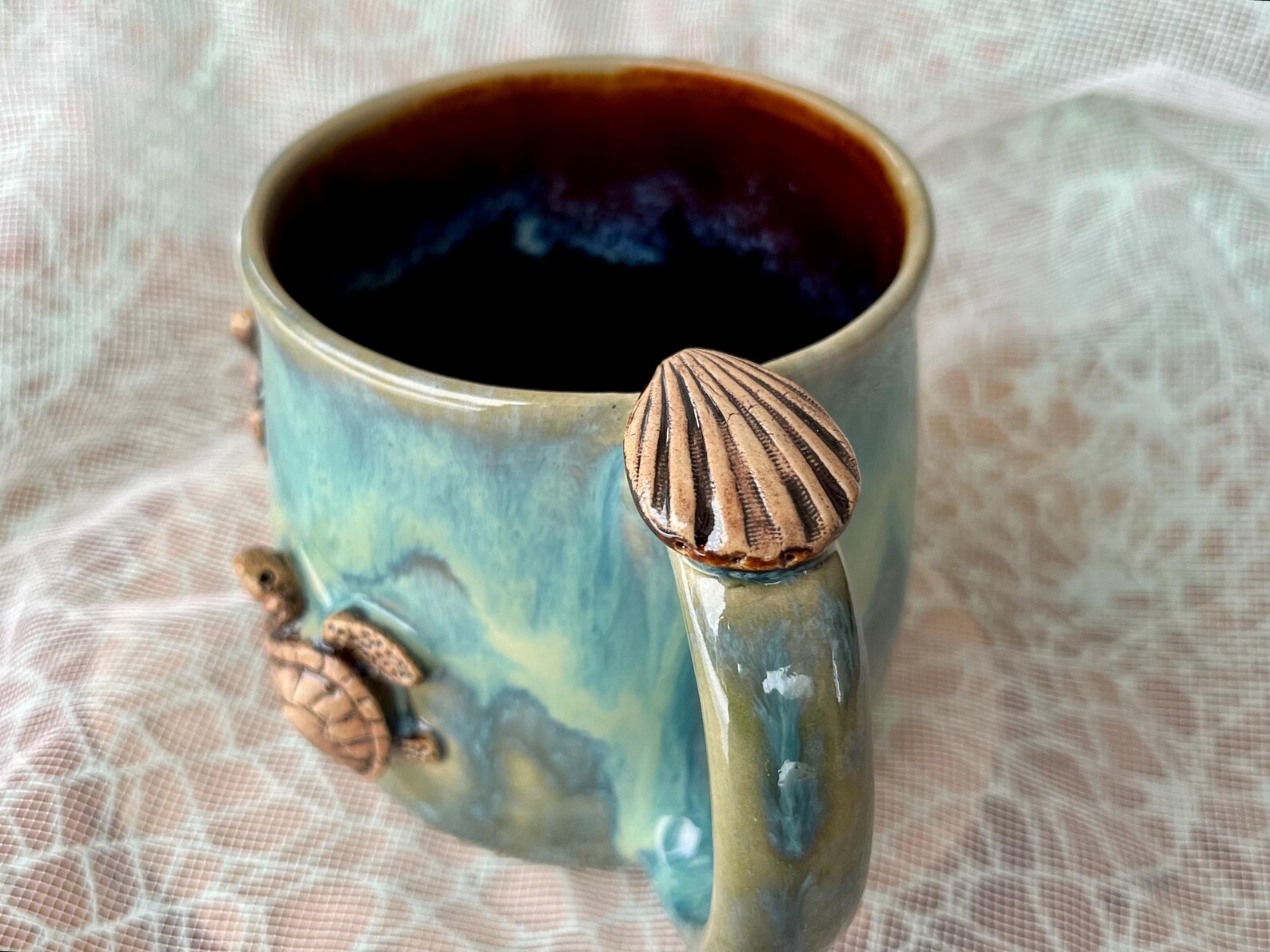Ceramic Turtle Cup, 10 Oz / 300 Ml, Coffee Cup Handmade, Wave Mug ...