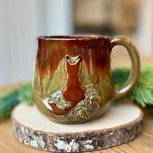 Tasse renard, tasse verte, tasse avec renard, 10 fl oz/300 ml, tasse faite main en céramique, tasse en poterie, grès, cadeau pour lui elle
