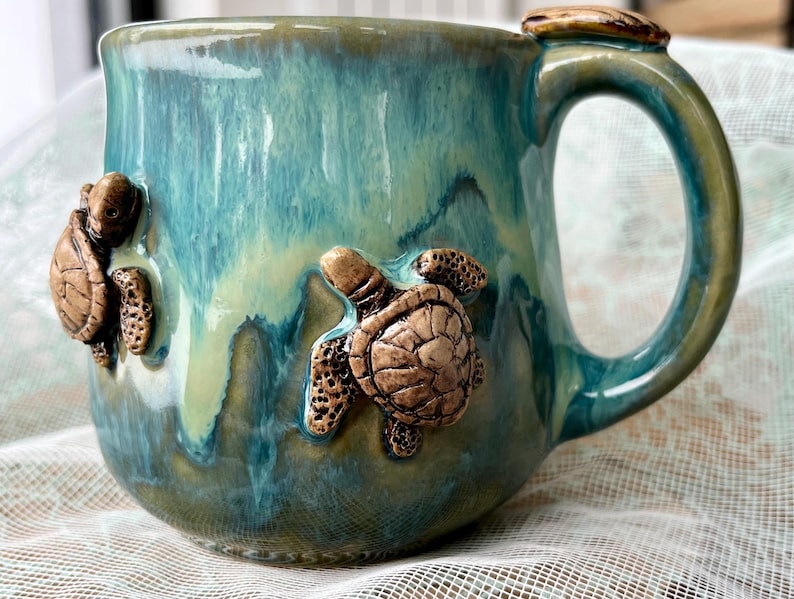 Ceramic Turtle Cup, 10 Oz / 300 Ml, Coffee Cup Handmade, Wave Mug ...