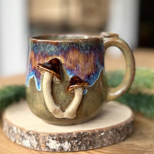 Taza de cerámica con forma de seta, 300 ml / 10 oz, taza pequeña 3D hecha a mano, cerámica de bosque, gres.