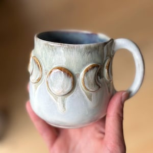 Witchy cup, Moon mug, moon phases cup, witch mug, space cup, celestial mug, small 10 oz / 300 ml, ceramic handmade cup, witchy cup pottery