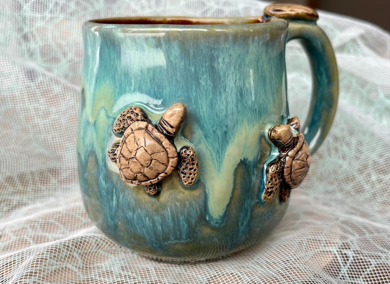 Ceramic Turtle Cup, 10 Oz / 300 Ml, Coffee Cup Handmade, Wave Mug ...