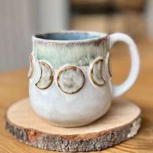 Witchy cup, Moon mug, moon phases cup, witch mug, space cup, celestial mug, small 10 oz / 300 ml, ceramic handmade cup, witchy cup pottery