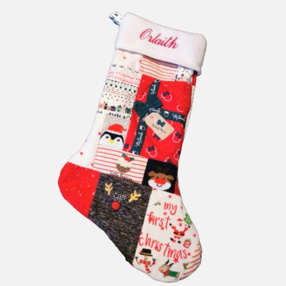 Memory Keepsake Christmas Stocking Made Using First Christmas Baby Clothing  - Etsy