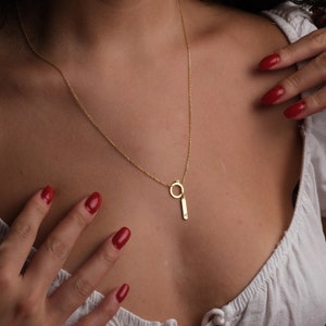 Gold Circle Letter Necklace, Bar Engraved Jewelry, Ring Necklace, 14K Gold Jewelry, Custom Initial Pendant, Unique Christmas Gift For Wife