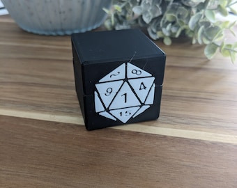 Caixa de anel D20 com números (proposta única, presente, portador de alianças, etc.) Dados de 20 lados