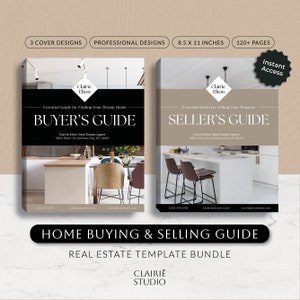 Real Estate Buyer and Seller Guide Bundle, Home Selling Buying Process Presentation, Printable Black Canva Marketing Template for Realtors