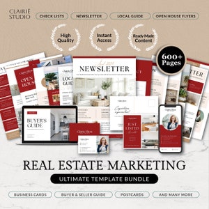 Modernes Immobilien Marketing Kit, Käufer & Verkäufer Paket Vorlagen Bundle, Minimaler Immobilien Newsletter Canva, druckbare Open House Flyers