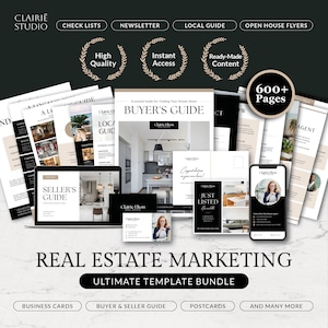 Ultieme vastgoedmarketingsjabloonbundel, koper- en verkoperpakket, vastgoednieuwsbrief Canva, afdrukbare open huis flyer-sjabloonkit