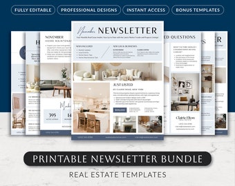 Real Estate Newsletter Template Bundle, Marketing Kit, Realtor Monthly Mailer, Modern Realtor Flyer, Minimal Canva Poster Printable Set