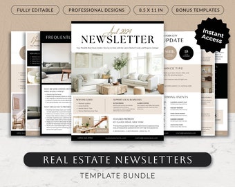 Real Estate Newsletter Template Bundle, Marketing Kit, Realtor Monthly Mailer, Modern Realtor Flyer, Minimal Canva Poster Printable Set