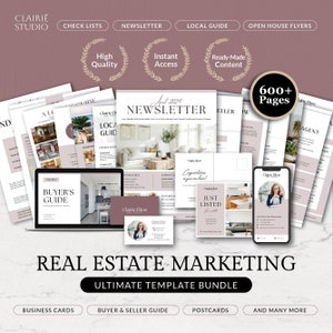 Modernes Immobilien Marketing Kit, Käufer & Verkäufer Paket Vorlagen Bundle, Minimaler Immobilien Newsletter Canva, druckbare Open House Flyers