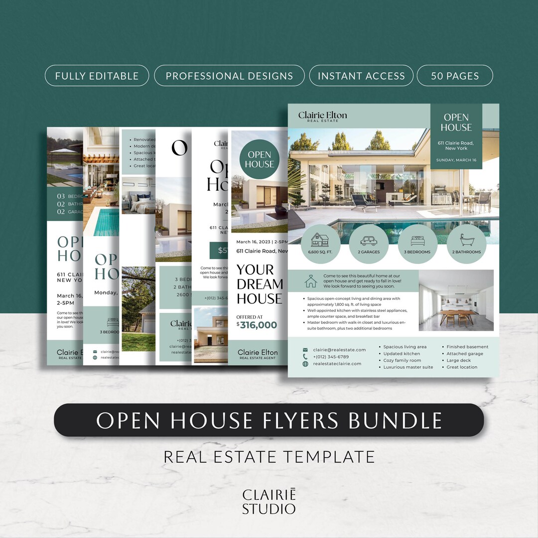 Printable Open House Flyer Template Bundle, Real Estate Marketing Kit ...