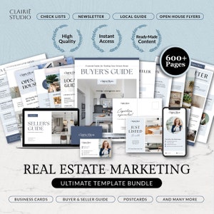 Modernes Immobilien Marketing Kit, Käufer & Verkäufer Paket Vorlagen Bundle, Minimaler Immobilien Newsletter Canva, druckbare Open House Flyers