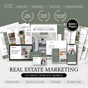 Pacote definitivo de modelos de marketing imobiliário, pacote de comprador e vendedor, boletim informativo imobiliário Canva, kit de modelo de folheto de casa aberta para impressão
