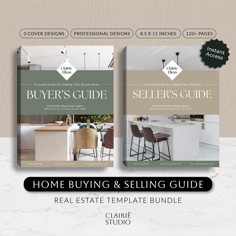 Real Estate Guide Template Bundle, Home Selling Buying Process, Buyer and Seller Guide Presentation, Canva Marketing for Real Estate Agent image 1