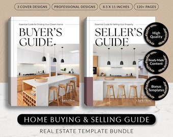 Ensemble de modèles de guide immobilier, processus d’achat de vente de maison, présentation du guide de l’acheteur et du vendeur, Canva Marketing pour agent immobilier