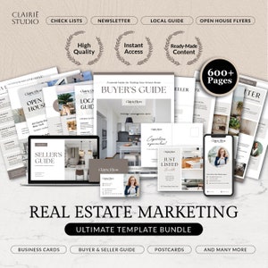 Real Estate Marketing Kit, Käufer & Verkäufer Guide Template Bundle, Minimaler Immobilien Newsletter Canva, druckbare Open House Flyer Vorlage