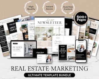 Black & Gold Real Estate Marketing Kit, Buyer and Seller Packet Template Bundle, Minimal Newsletter Canva, Printable Open House Flyers