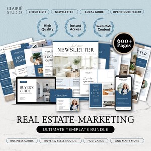 Modernes Immobilien Marketing Kit, Käufer & Verkäufer Paket Vorlagen Bundle, Minimaler Immobilien Newsletter Canva, druckbare Open House Flyers