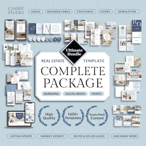 Ensemble de modèles immobiliers ultimes, image de marque de l'agent immobilier, publication sur les médias sociaux bleu ciel, Instagram de l'agent immobilier, pack marketing de l'agent immobilier