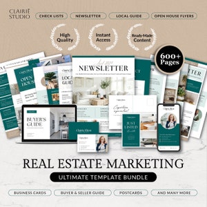 Türkises Real Estate Marketing Kit, Käufer & Verkäufer Paket Vorlagen Bundle, Minimaler Immobilien Newsletter Canva, druckbare Open House Flyers