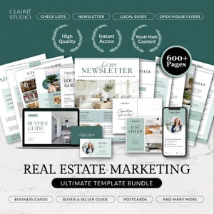 Modernes Immobilien Marketing Kit, Käufer & Verkäufer Paket Vorlagen Bundle, Minimaler Immobilien Newsletter Canva, druckbare Open House Flyers