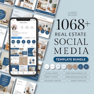 Navy Real Estate Social Media Template Bundle, Modern Realtor Editable Branding Kit, Minimal Real Estate Agent Instagram Post Canva Template