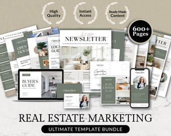 Modern Real Estate Marketing Kit, Buyer & Seller Packet Template Bundle, Minimal Real Estate Newsletter Canva, Printable Open House Flyers