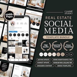 Black & Gold Real Estate Marketing Template Bundle, Minimal Real Estate Agent Social Media Template, Modern Realtor Editable Branding Kit
