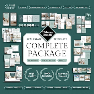 Real Estate Template Bundle, Realtor Branding, All-In-One Real Estate Agent Marketing Kit, Green Social Media Post, Canva Printable Flyer