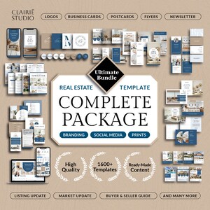 Navy and Gold Real Estate Template Kit, Realtor Branding, Real Estate Agent Social Media Post Template Bundle, Realtor Marketing Canva Pack