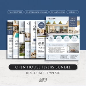Printable Real Estate Marketing Bundle, Open House Flyer Template Bundle, Realtor Monthly Mailer, Realtor Newsletter Kit, Blue Canva Poster