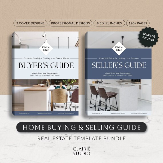 Real Estate Buyer and Seller Guide Bundle, Home Selling Buying Process Presentation, Canva Printable Modern Marketing Template for Realtors