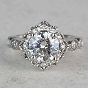 2.30Ct White Round Cut Diamond Wedding Ring, Vintage Halo Engagement Ring, In 935 Argentium Silver, Ring For Woman&#39;s