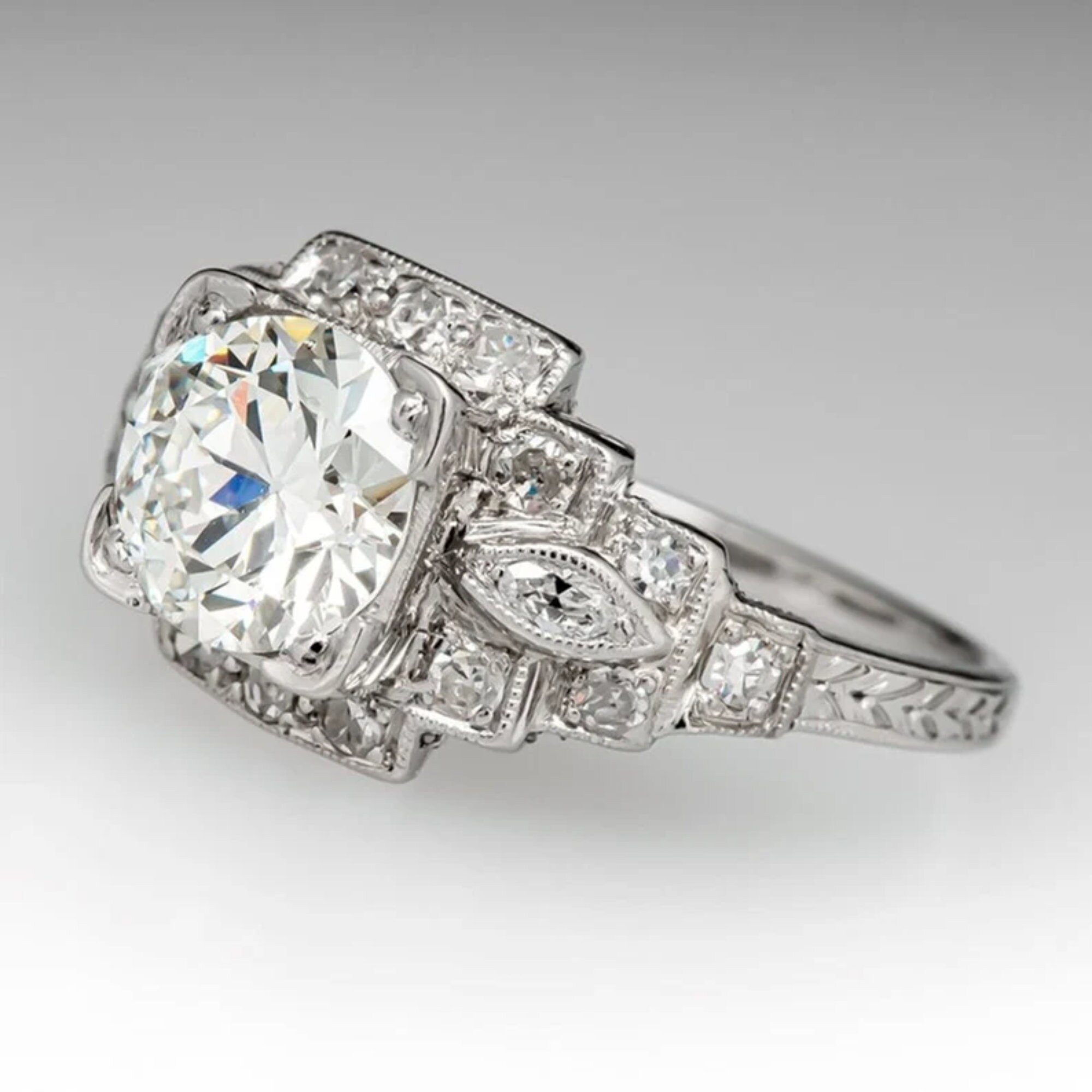 1920s Vintage Bridal Ring, 2.70ct White Round Diamond Wedding Ring 1920s Vintage Bridal Ring, 2.70ct White Round Diamond Wedding Ring