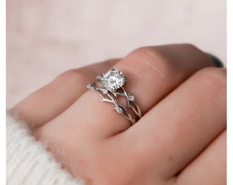 Twig Bridal Wedding Ring Set, Nature Inspired Engagement Ring Set, Marriage Proposal Ring set, Vine Style Anniversary Surprise Ring