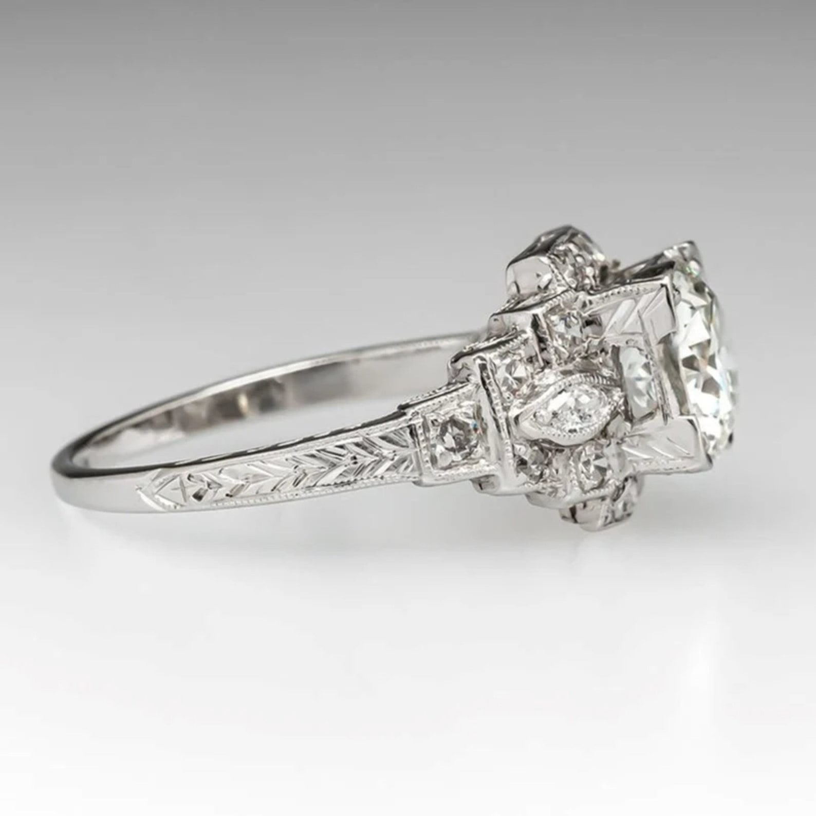 1920s Vintage Bridal Ring, 2.70ct White Round Diamond Wedding Ring 1920s Vintage Bridal Ring, 2.70ct White Round Diamond Wedding Ring