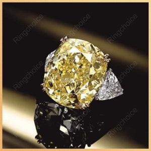 5.15Ct Canary Yellow Cushion Diamond Wedding Ring, Canary Three Stone Engagement Ring, Yellow Cushion Ring, For Woman