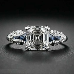1930s Vintage Ring, Asscher Diamond Wedding Ring, Double Prong Set Engagement Ring, Edwardian Diamond Ring, Victorian Multi Diamond Ring