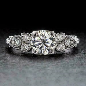 Vintage Milgrain Set Engagement Ring, Leaf Style Antique Ring, Royal Anniversary Ring, Edwardian Ring, In 935 Argentium Silver