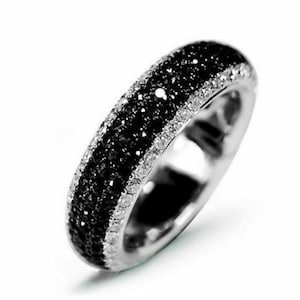 Schwarz und weiß runder Diamant Eternity Band, volle Ewigkeit Ehering, Micro Pave Set Band, Eternity Band Ring für Frau