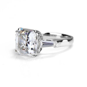 Three Stone Asscher Diamond Ring, Art Deco Asscher Engagement Ring, Double Prong Set Ring, Unique Wedding Ring For Women&#39;s