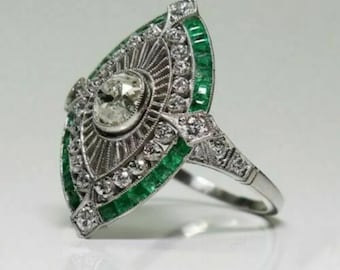 1930&#39;s Vintage Ring, 1.70Ct White Cushion Diamond Vintage Engagement Ring, Unique Halo Wedding Ring For Womens, In 935 Argentium Silver