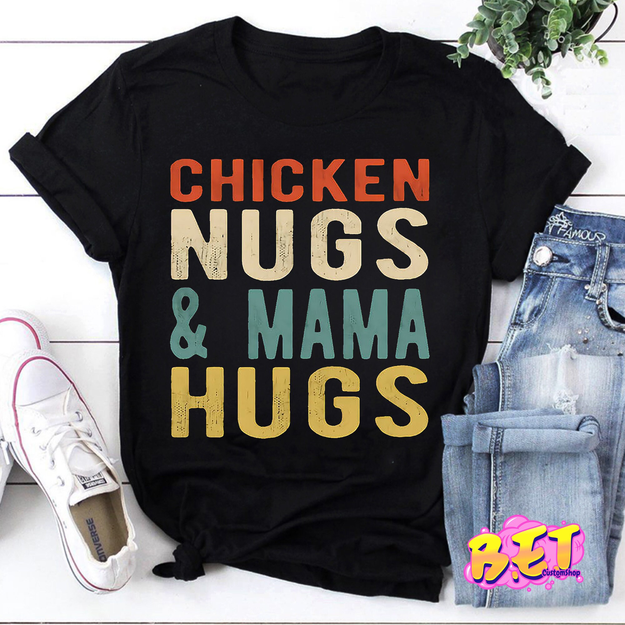 Chicken Nugs And Mama Hugs For Nugget Lover Funny Vintage T-Shirt, Chicken Nugget Shirt, Funny Toddler Shirt, Cute Toddler Shirt
