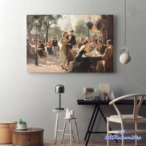 Paris Scene Framed Canvas, Paris Gift Art Lovers, France Art Lover Gift, Paris Print France Wall Art Decor, Vintage Home Decor